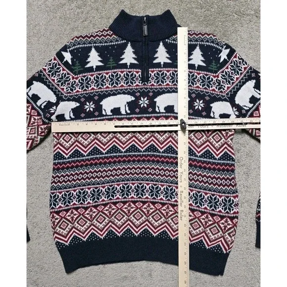 ASPEN Fair Isle Polar Bear Christmas Holiday 1/4 Zip Knit Sweater Size L - Picture 13 of 16